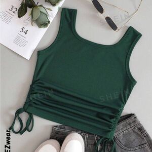 SHEIN solid drawstring side tank top dark green